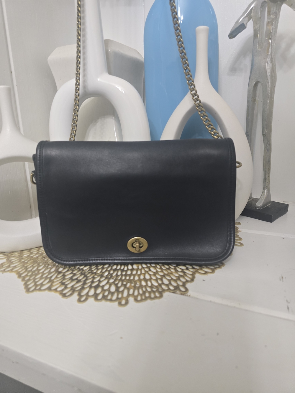 Coach Black/Navy Pocket Purse 9755 with Gold Chain